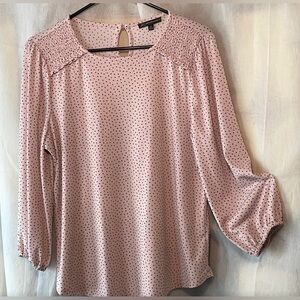 Adrianna Papell Blush Pink Polka Dot Long Sleeve Blouse